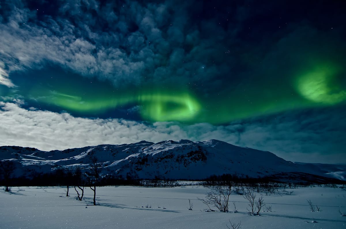 Green northern lights over Tromsø, Norway