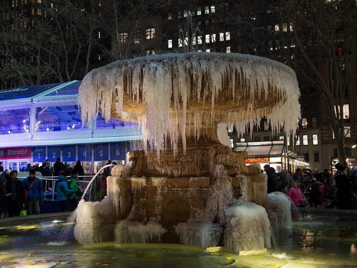 Bryant Park frozen fountain