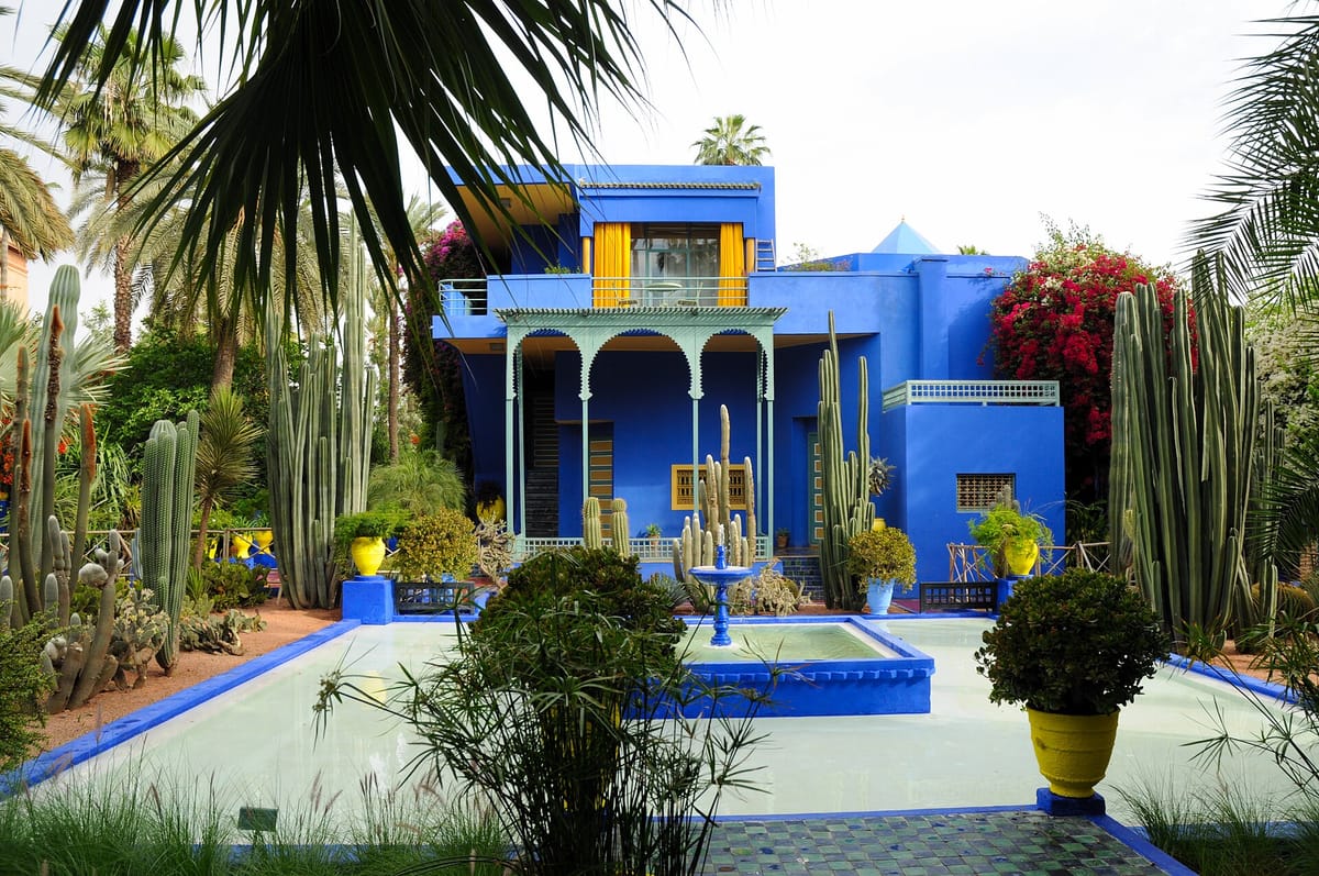 Blue villa and gardens of the Jardin Majorelle in Marrakech
